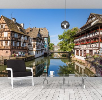 Picture of Strasbourg France The picturesque landscape with reflection in the water of old buildings in the quarter Petite France
